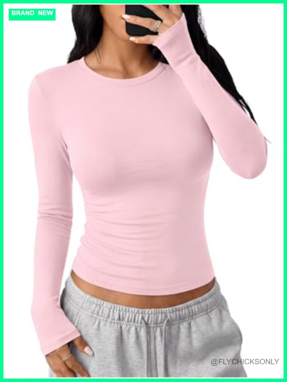 Long Sleeve Fitted Crew Neck Cotton Spandex Top Slim Fit Y2K